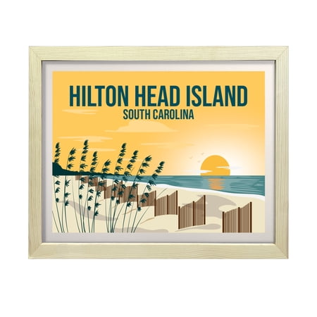 Designs ByLITA Hilton Head Island South Carolina, 11 x 14 Wooden Wall Print (Framed) | Multiple Frame Options | Stylish Retro Famous US Beach Art