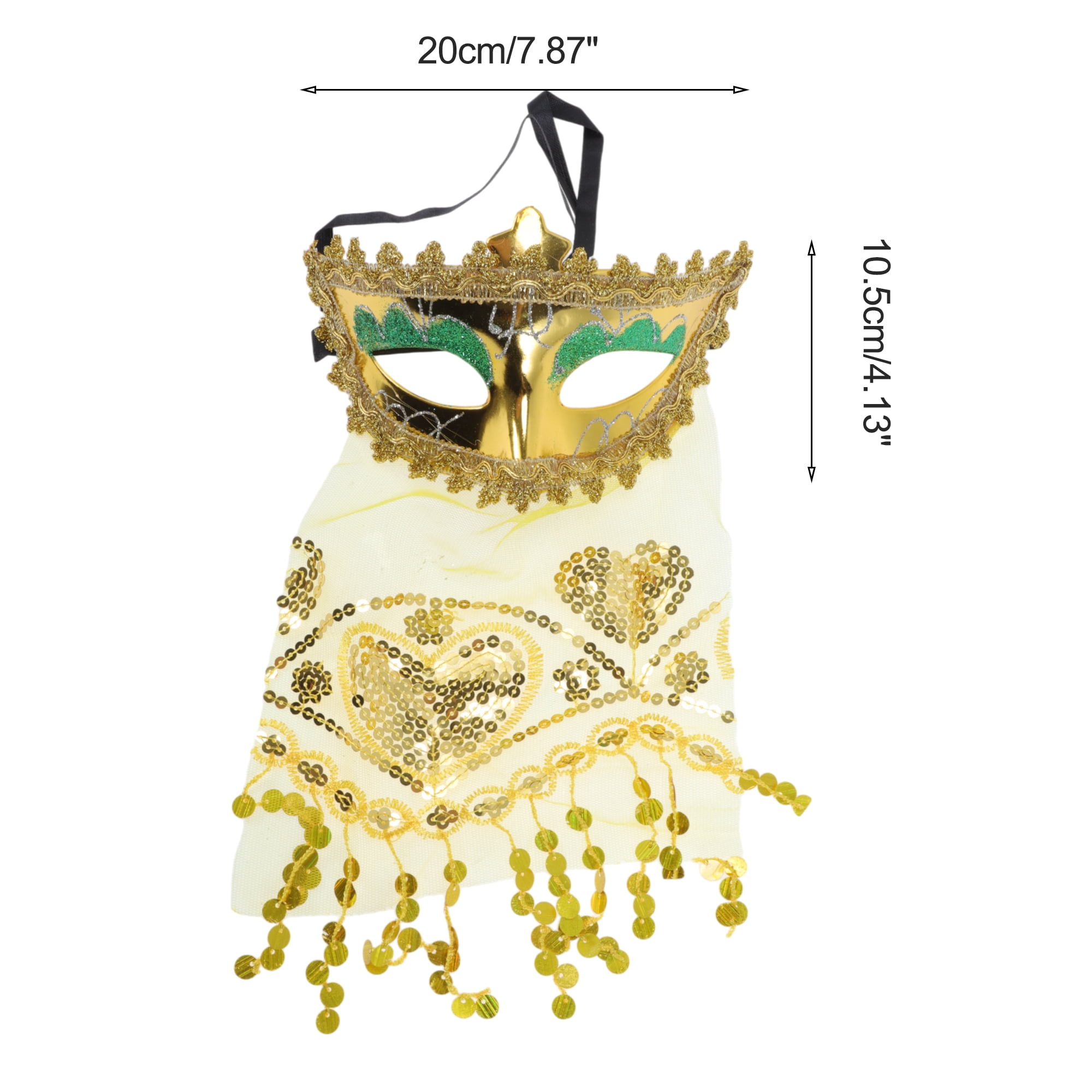 Unique Bargains 1 Box Elegant Veiled Half Face Party Mask Gold Tone