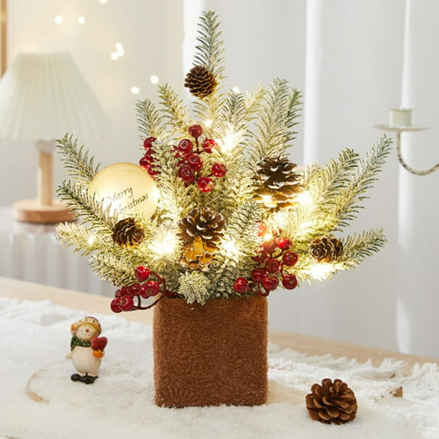 Mini árbol de Navidad de 35 cm para escritorio, ideal para escaparates y festivales. Incluye guirnaldas de luces para realzar el ambiente festivo.
