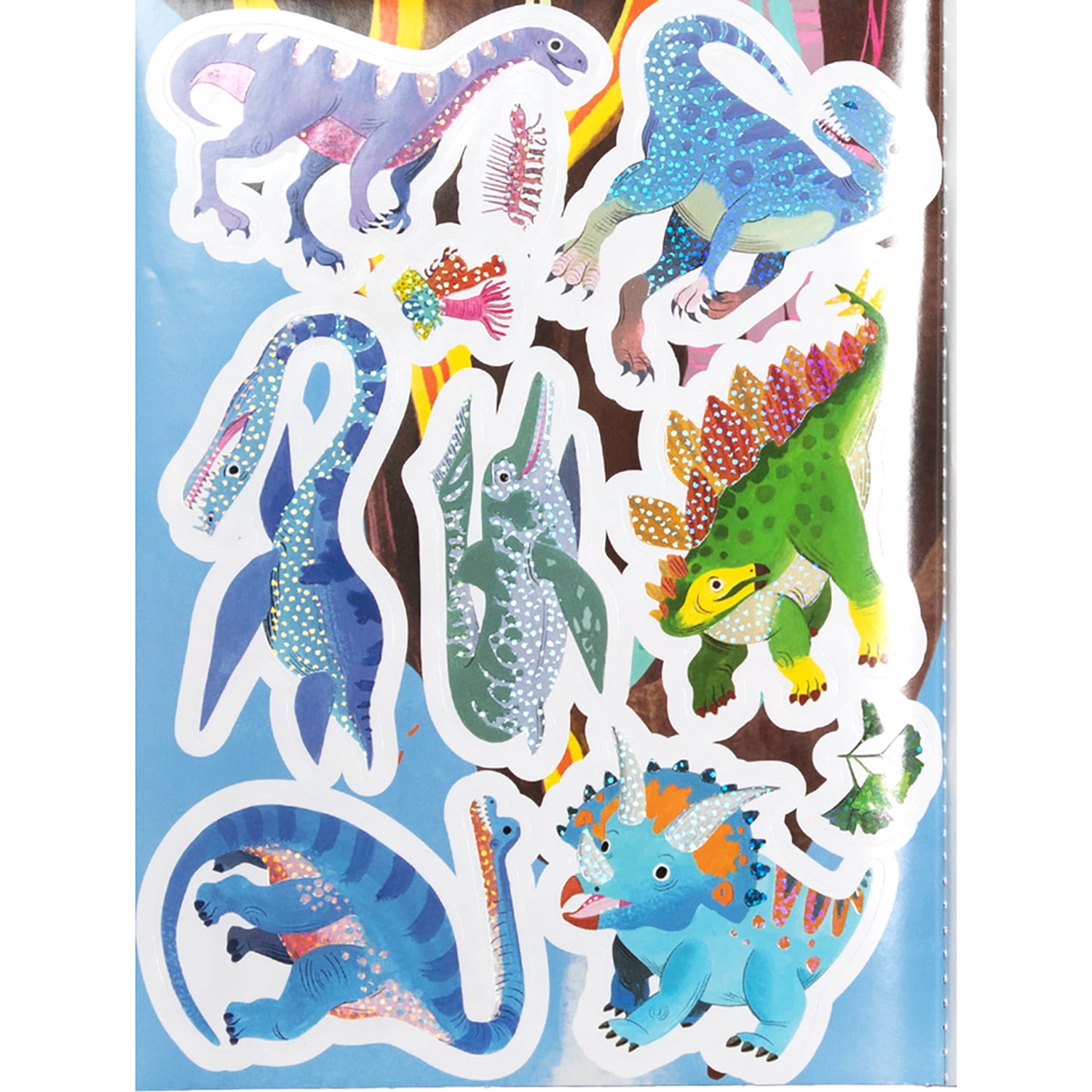 eeBoo: Dinosaur Shiny Sticker Book - 200+ Sparkling Stickers in 3 Sizes, Little-Big-Very Big, Carry Handle, Rainbow Foil, Kids Ages 3+
