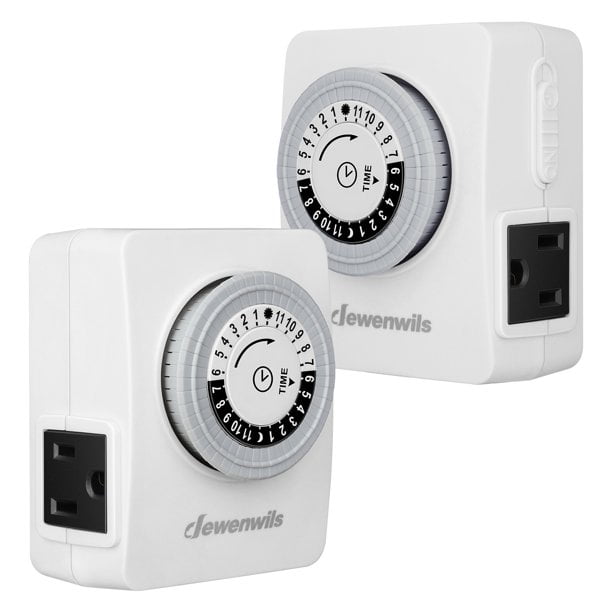 DEWENWILS 2 Pack Light Timer with 2 Grounded Outlets, Indoor 24 Hour Mechanical Outlet Timer Programmable Plug in Timer