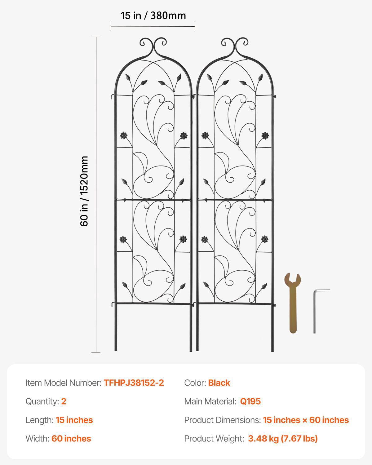 Rustproof Metal Garden Trellis 60x15 Inches 2 Pack for Climbing Plants Roses Cucumbers Clematis Outdoor Decorative Support