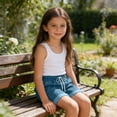 thumbnail image 6 of Frostluinai Girls Bermuda Jean Shorts 3-14Y Elastic Waist Retro Cuff Rolled up Denim Shorts Baggy Casual Knee Length Shorts with Pocket, 6 of 10