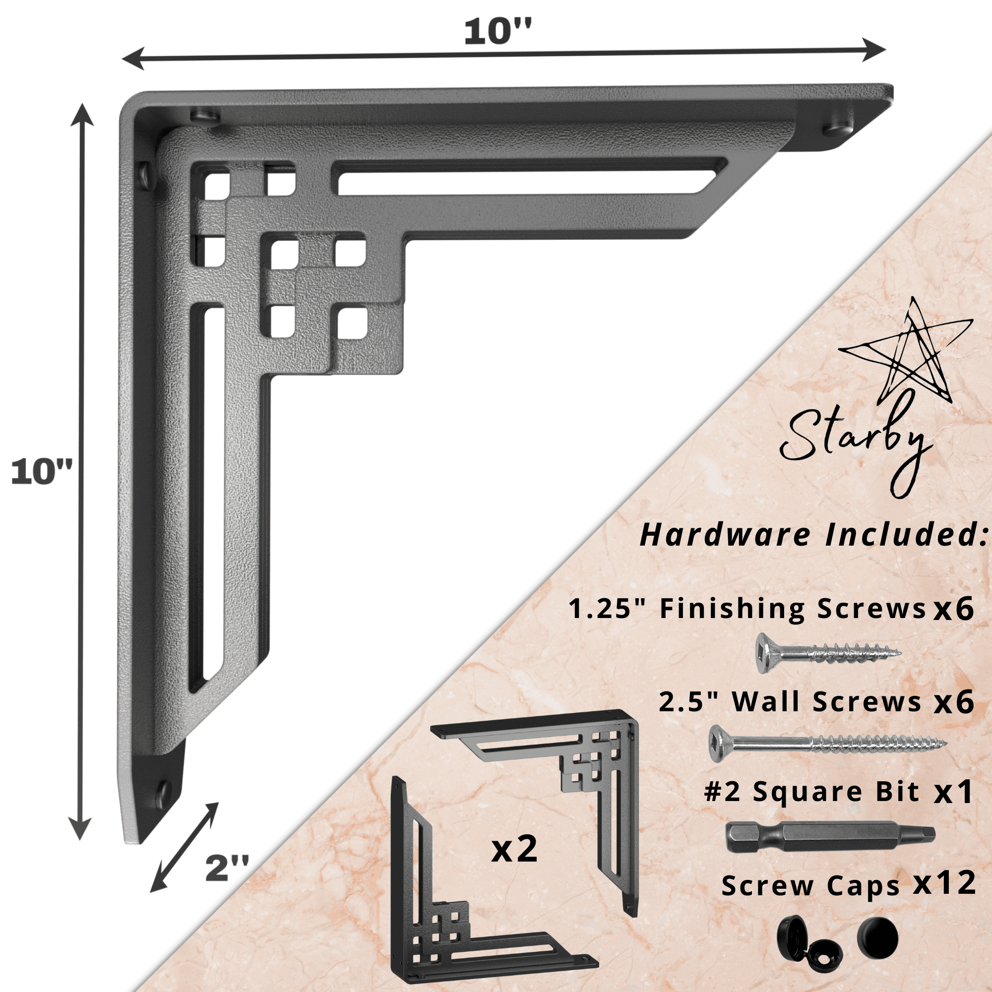 ROCKVILLE HEAVY DUTY STEEL FIREPLACE MANTEL BRACKETS, FLOATING SHELF, COUNTERTOP SUPPORT - HAND WELDED - 10" x 10" x 2"