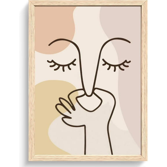 Aaheei Funny Boho Bathroom Decor Wall Art, Modern Abstract Minimalist Face Line Art Pictures Wall Decor for Restroom Office Living Room Bedroom, Neutral Beige Canvas Print Artwork
