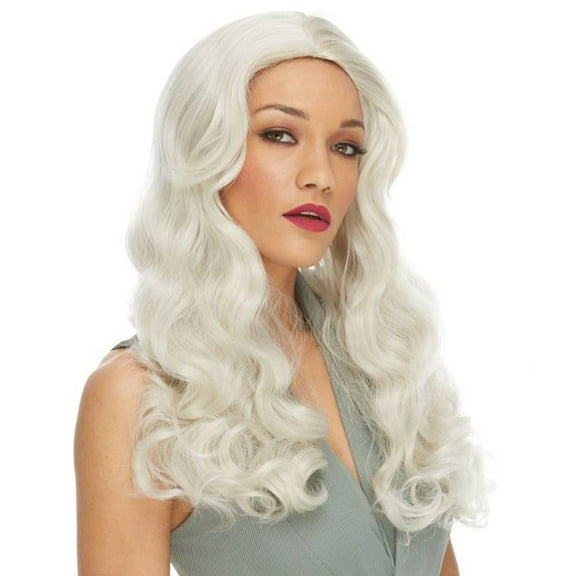Showgirl Deluxe Wig Color White - Sepia Costume Wigs Ice Snow Queen Long Wavy Mid Back Length 70s Woman Ladies Witch