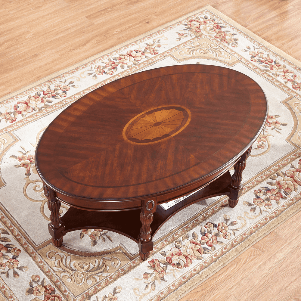 MASBEKTE Wood Cocktail Table Oval Coffee Table in Home Brown Finish