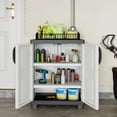 thumbnail image 2 of LEHOME Storage Cabinet with 2 Doors and Adjustable Shelves, Modern Plastic Base Garage Organizer, Floor Sideboard for Kitchen, Dining Room, Bathroom (Wide-29"x19"x37",White+Grey), 2 of 9