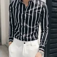 thumbnail image 3 of Camisa de hombre de manga larga a rayas para negocios, camisas para hombre de verano, XXL, con mangas, estilo hipster, de alta calidad, de lujo, de diseñador asiático, normal, 3 of 5
