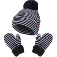 thumbnail image 5 of Yoyauz Kids Children Winter Warm Knit Mittens Gloves Beanie Pompom Hat Set, 5 of 5