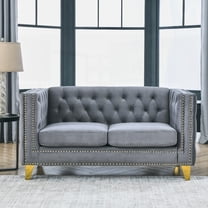 Modern Grey Velvet Sofa for Living Room - Buttons Tufted, Metal Leg Couch - 2S(W834S00051)