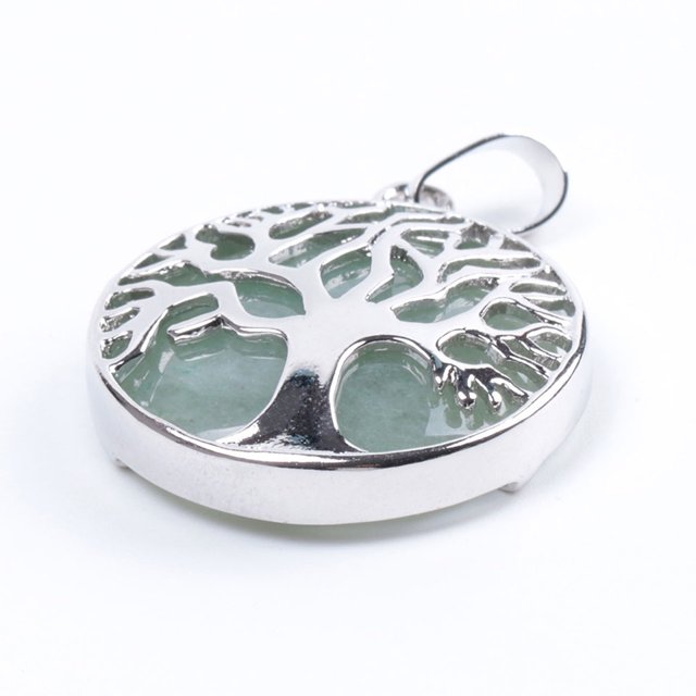 Natural Round Gem Stone Kabbalah Tree of Life Necklaces Pendants