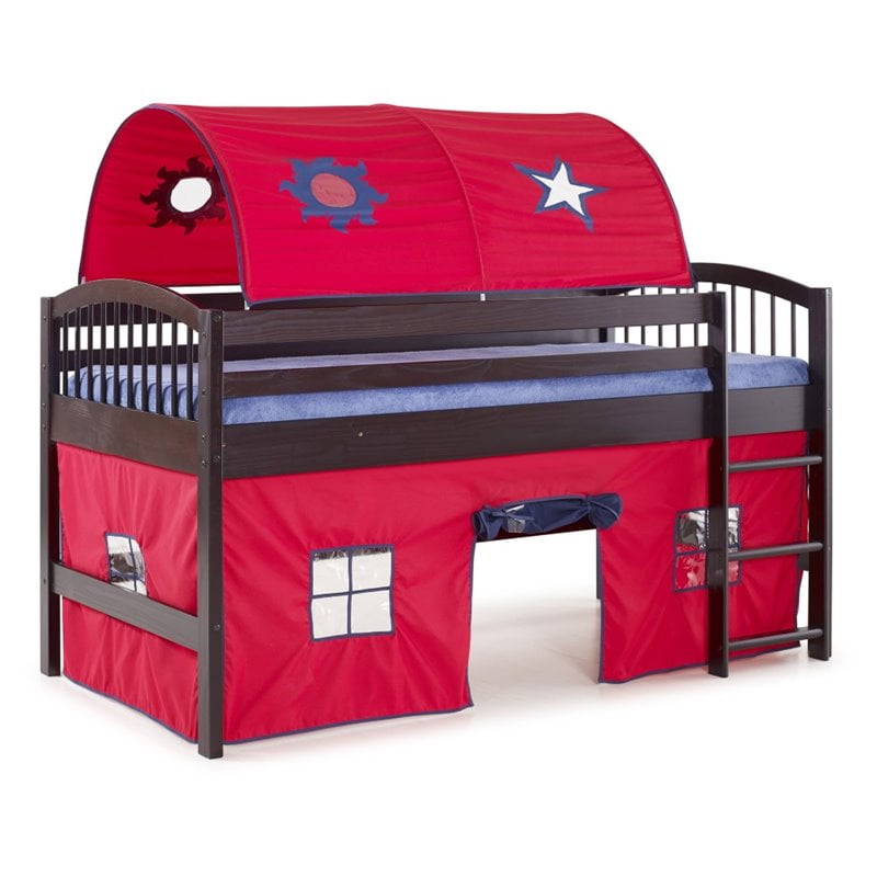 Boys Twin Junior Loft Bed Curtain Blue Red Fort Tent Play Area Fantasy FUN Toy 