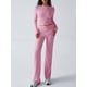 thumbnail image 5 of Conjuntos de 2 Piezas para Mujer, Larga, Cuello Redondo, Pantalones Acampanados de Cintura Alta, Conjuntos de Chándal, Ropa de Calle. Rosa M, 5 of 9