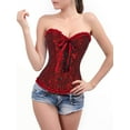 thumbnail image 3 of DODOING Women Satin Lace Sexy Bustier Corset Basque Lace Up Lingerie G-string Set S-6XL, 3 of 6