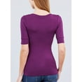 thumbnail image 4 of Women Basic Casual V-Neck Elbow Sleeve Stretchy Jersey T-Shirts Top, 4 of 5