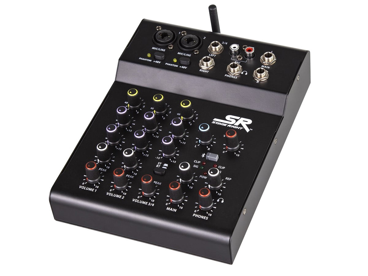 Monoprice ix4B 4-Channel Live Sound and Recording Mixer with Bluetooth, USB, and On Board Delay Effect - Stage Right Series