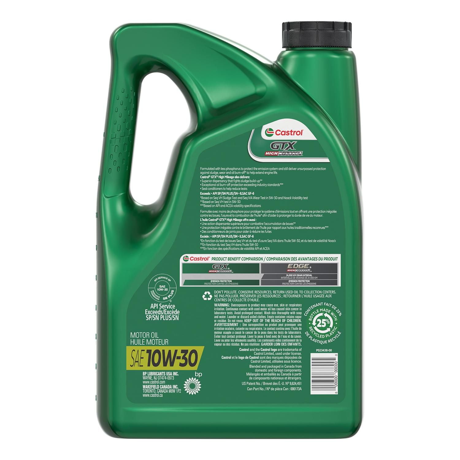 Huile Castrol GTX – High Mileage 10W-30 5L Huile moteur de qualité supérieure formulée pour les moteurs affichant plus de 120 000 km à l’odomètre.