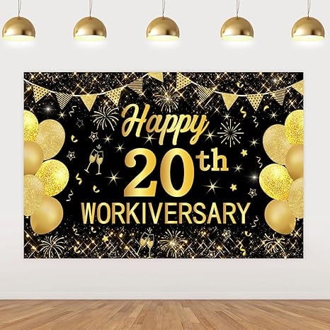 20th Workiversary Decorations 4.92*3.28ft Happy 20th Workiversary Backdrop Banner Happy Work Anniversary Decors Cheers To 20 Years Party Decors Work Office We appreciate You Party Supplies