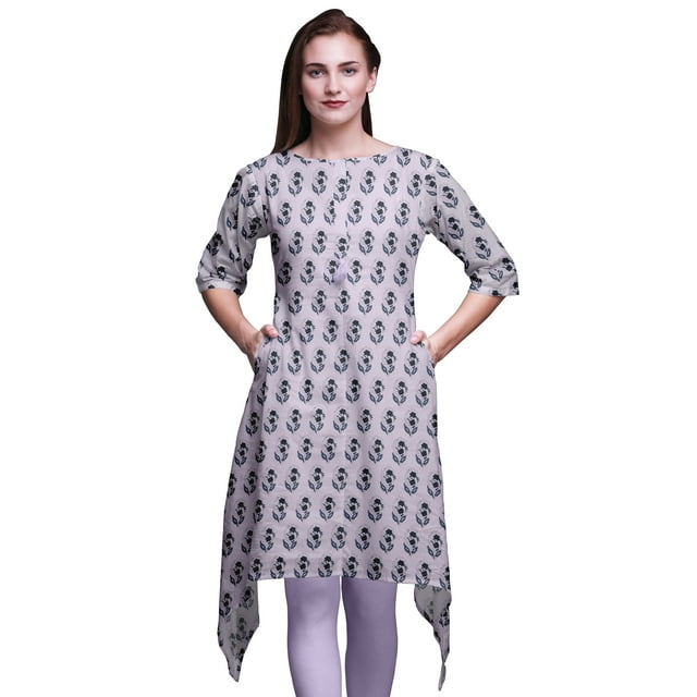 Bimba Hauts à Imprimé Floral Violet en Blocs pour Femmes Kurti Asymétrique Robe d'Été pour Filles XX-Grand