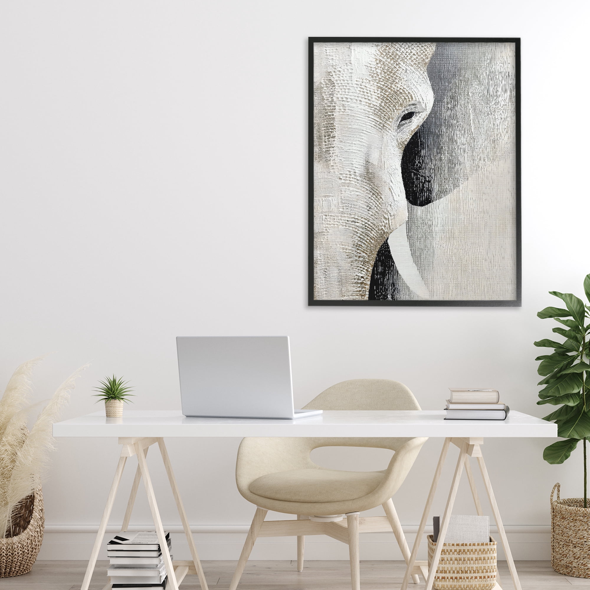 Stupell Industries Faux Textured Elephant Black Framed Giclee Art, design by LSR Design Studio
