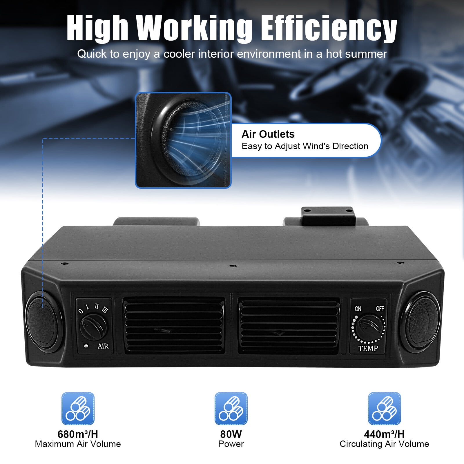 Universal Air Conditioner UN, Car Air Conditioner 12V 30W Universal A/C 32 Pass 4 Way Coil, Maximum Airflow and Cooling Capacity 3 Flow Speed Air Conditioning Evaporator for Car RV