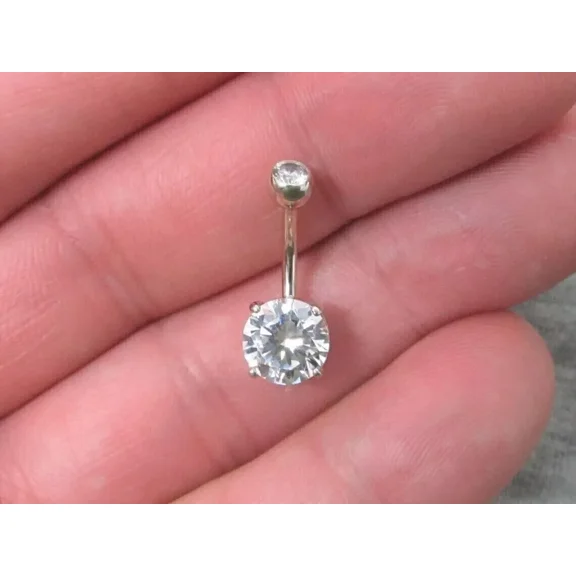 1.50Ct Round Cut Lab Created Diamond Women's Belly Button Ring 14K White Gold Plated