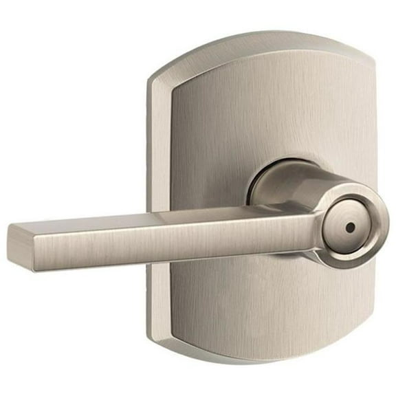 Schlage F40 Latitude With Greenwich Rose Privacy Lock with 16080 Latch 10027 Strike Satin Nickel Finish