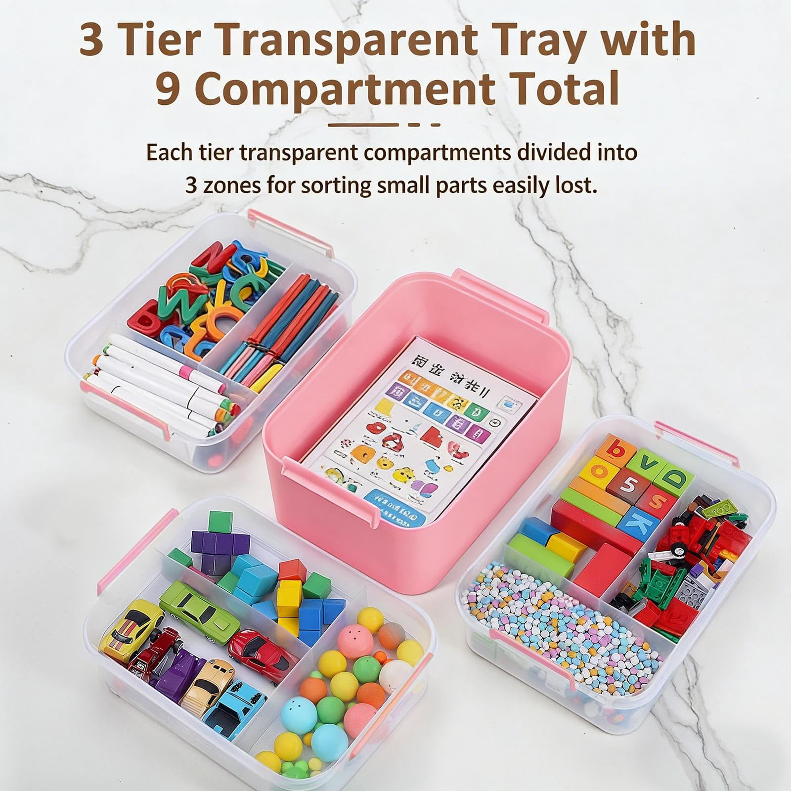 4-layer Plastic Craft Organizers And Storage Box With Removable Trays  Containers Lids Handle Art Supply Organizer For Organizing Bead Sewing Tool(pink)