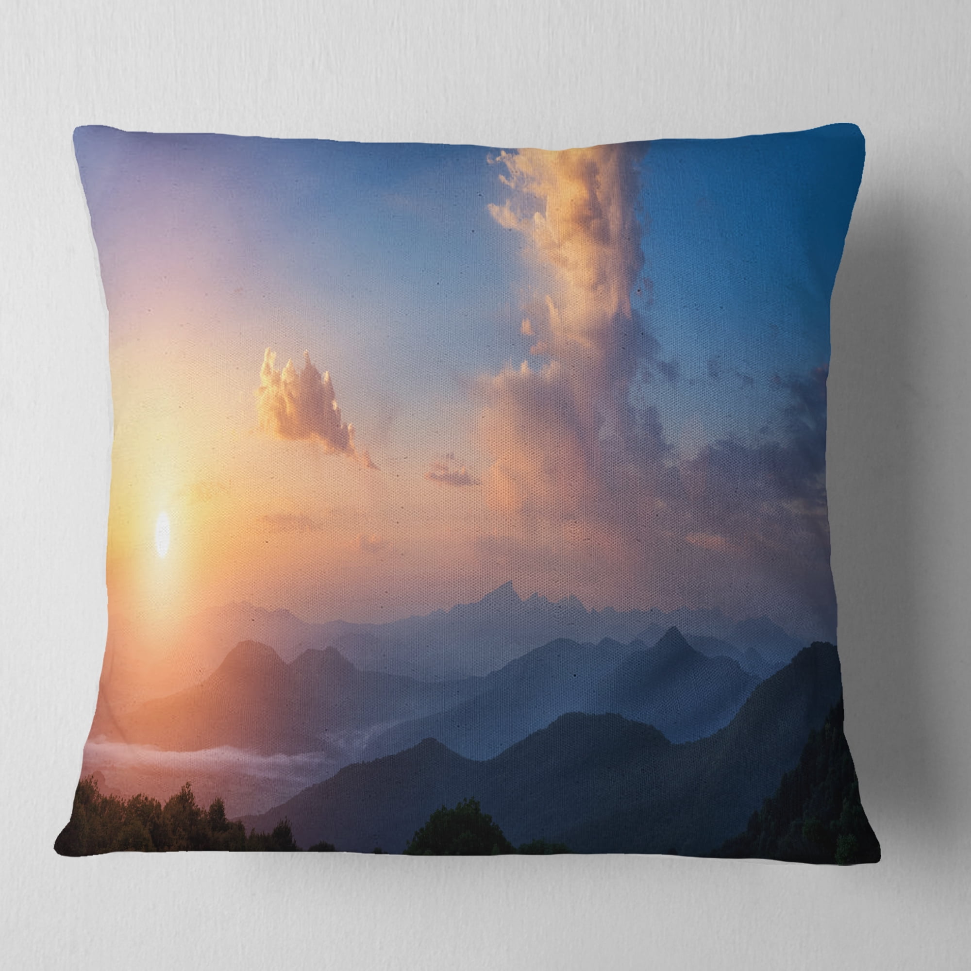 Designart Dark Cloudy Sky Above Mountains - Landscape Photography Throw Pillow - 18x18