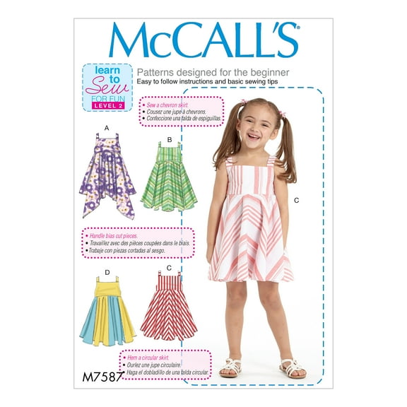 McCall's Sewing Pattern Children's/Girls' Dresses with Square Neck, and Circular Ski-2-3-4-5
