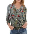 thumbnail image 2 of QUNYINEY Long Sleeve Shirts for Women Fall Crew Neck Floral Blouses Casual Pullover Fashion Loose Fit Graphic Tees Womens Clothes, 2 of 5