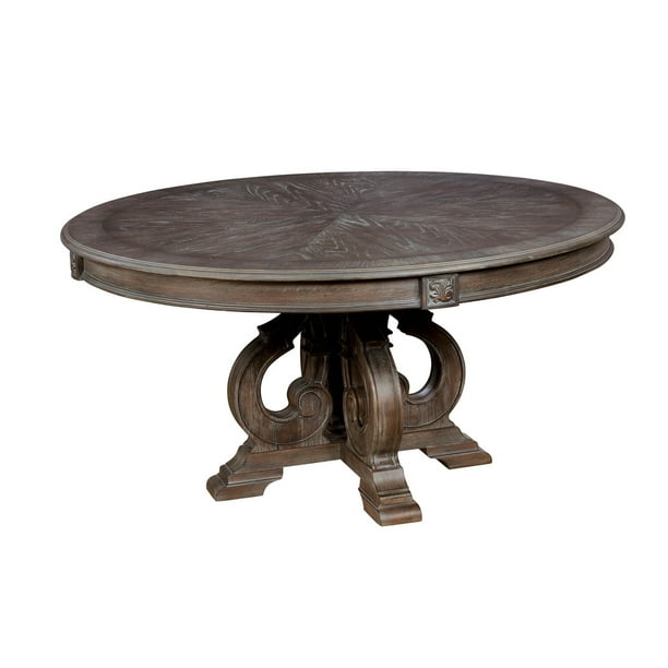 Solid Wood Round Dining Table With Pedestal Base Rustic Brown Com Solid Wood Round Dining Table With, Rustic Solid Wood Round Dining Table