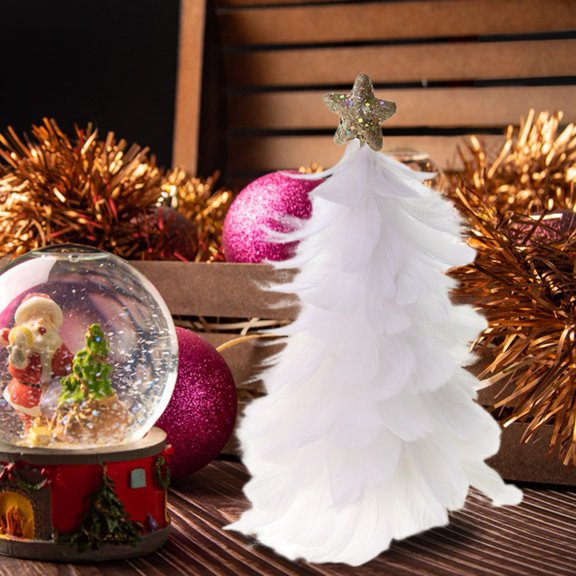 Sunjoy Tech Christmas Tree Tabletop Decoration Feather Handcrafted Tree Figurine with Star Topper Holiday Home Centerpiece for Christmas New Year Party