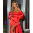 thumbnail image 5 of Vestido de fiesta corto de satén con hombros descubiertos rojo Qunque, vestidos de noche de manga corta personalizados, Mini vestido de cóctel con lazo en la espalda para fiesta de bienvenida, 5 of 5