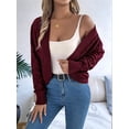 thumbnail image 6 of Cardigan Sweaters for Women Crochet Open Front Short Jacket Fall Winter Lantern Sleeve Cover Up Wine Red S, 6 of 10