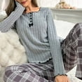 thumbnail image 3 of Fall/Winter Buttoned Bowknot Long-Sleeved Plaid Pants Home Set for Women, 3 of 7