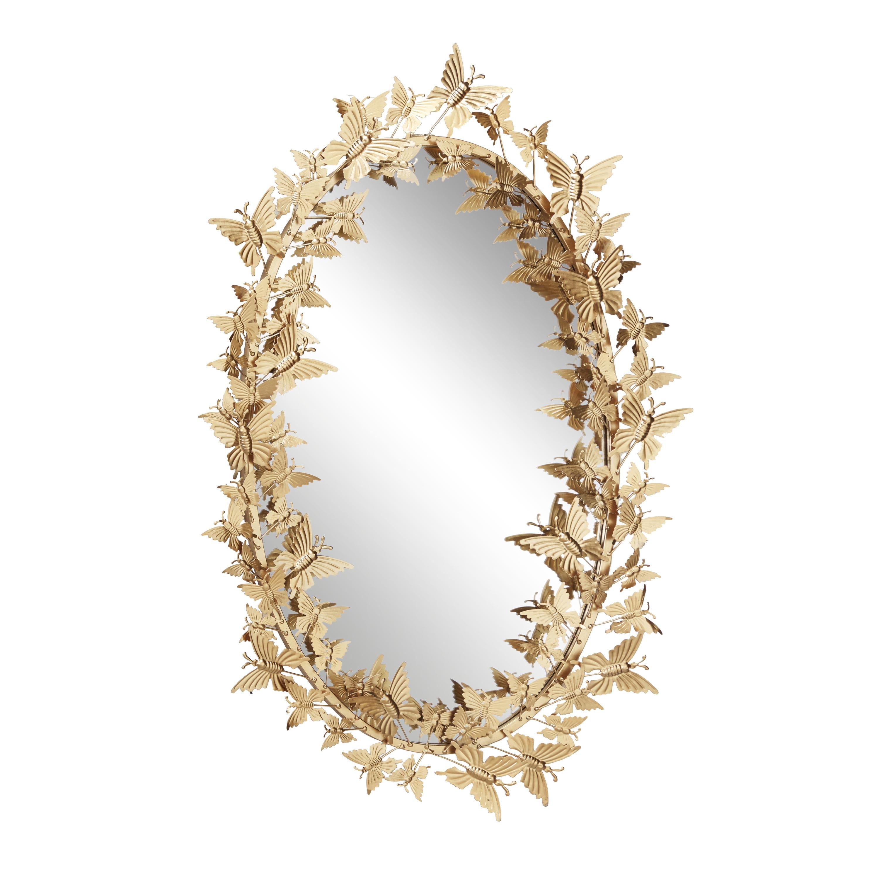 DecMode 19" x 33" Gold Oval 3D Butterfly Wall Mirror