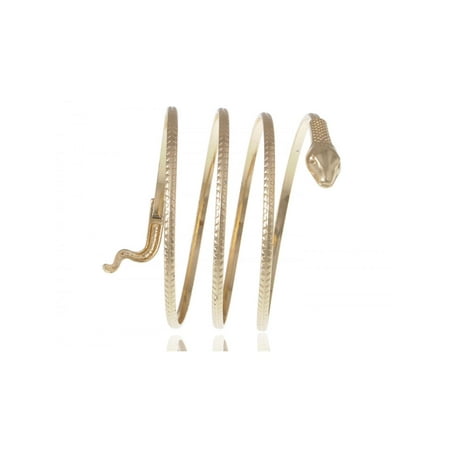 Double Wrap Around Bracelet - Golden Tone Slithering Snake Egyptian Wrap Around Arm Cuff Bangle Bracelet