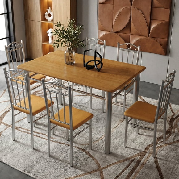 Comedor 4 Sillas con Mesa Rectangular Estilo Moderno Estructura Metálica y Cubierta Tipo Madera para Cocina o Comedor