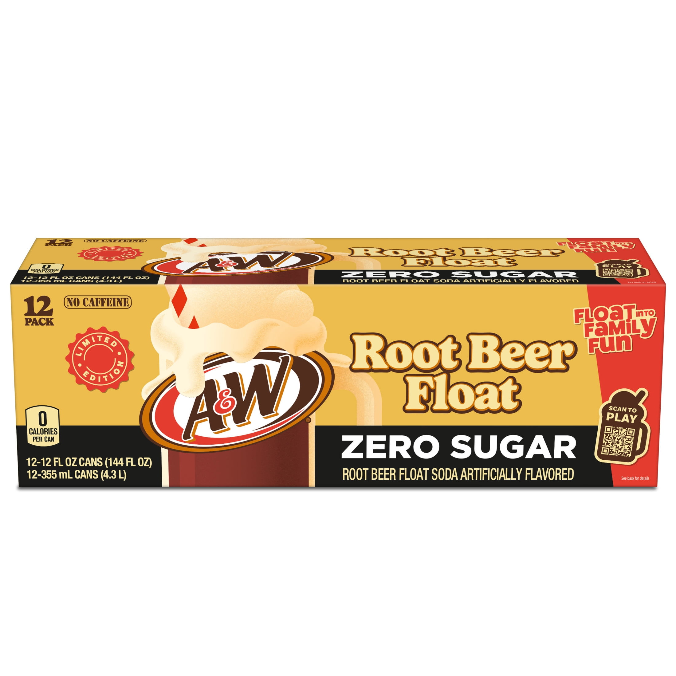 A&W Root Beer Float Soda Pop, 12 fl oz, 12 Pack Cans