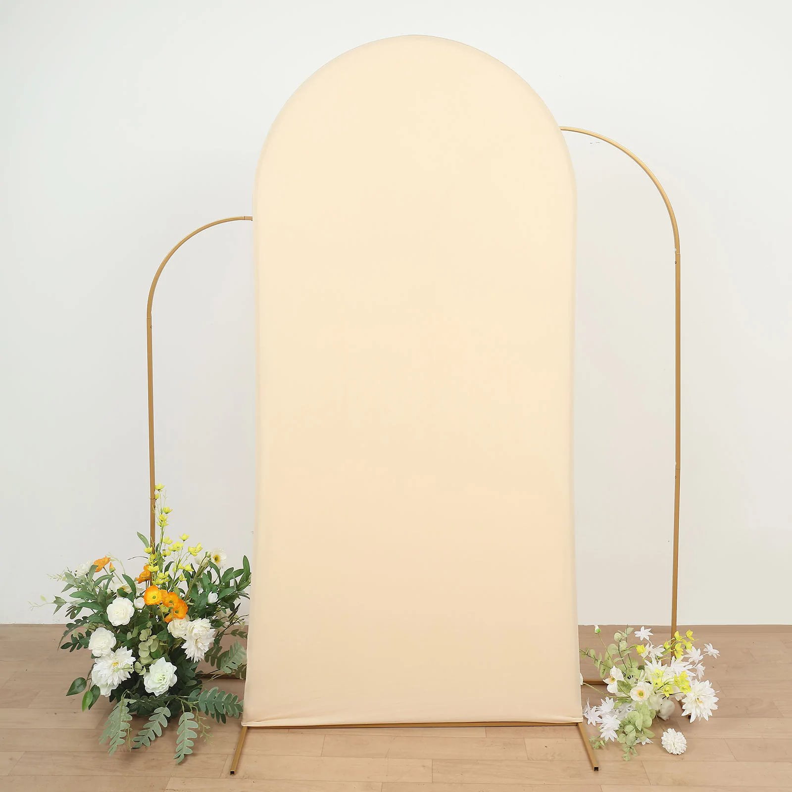 BalsaCircle 7 ft Beige Fitted Matte Spandex Round Top Wedding Arch Backdrop Stand Cover Party ...