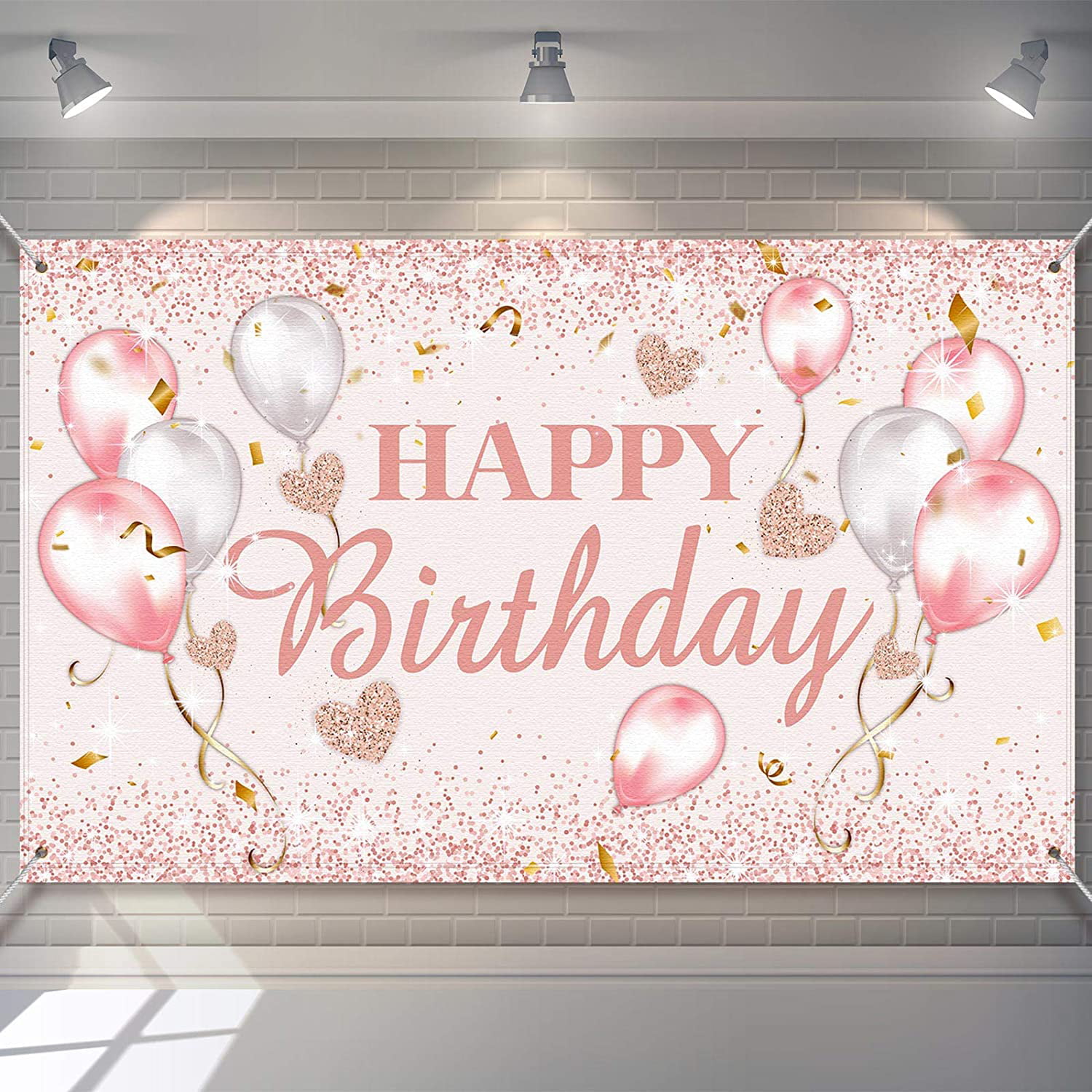 Pink and Rose Gold Happy Birthday Party Decorations Supplies Birthday Party Backdrop  for Women and Girls Happy Birthday Banner Baby Shower Sweet 16 Photography  Background Photo Booth | Walmart Canada