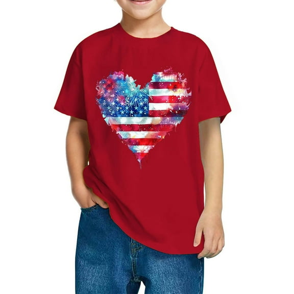 GERsome Unisex Kid's American Flag Short Sleeve T Shirts 4th of July Crew Neck Pullover Patriotic Tops, Toddler, Little Kids Boys, Girls, 9-10 Years