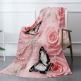 thumbnail image 2 of Joocar Pink Rose And Butterfly Flannel Throw Blanket For Winter Gift Home Sofa Bed Decoration 50x60 inch, 2 of 5