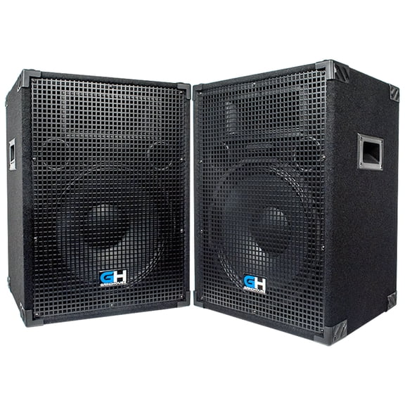 GH15L - Pair of Passive 15 Inch 2-Way PA/DJ Loudspeaker Cabinets - 800 Watt each Full Range PA/DJ Band Live Sound Speakers