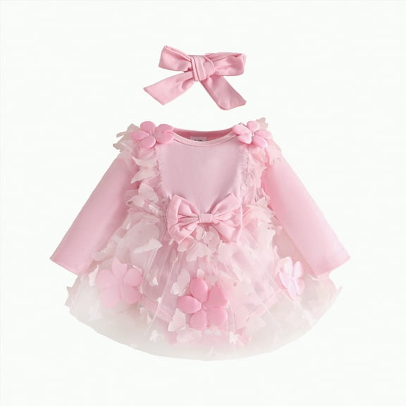 Hessimy Baby Infant Girl Cotton Bodysuits, Daddys Princess Tutu baby winter clothes rompers dress (Pink,12-18 Months)