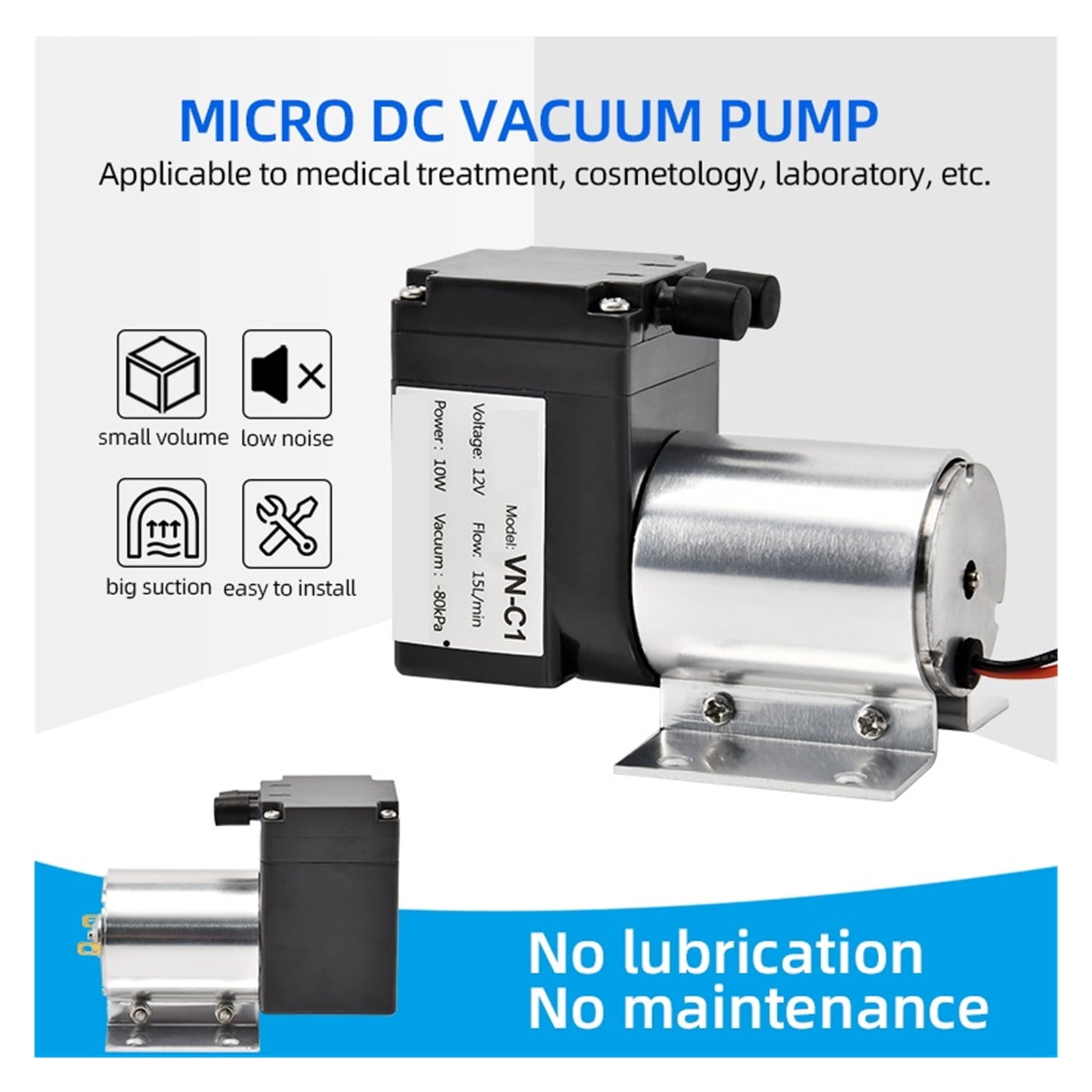 DC 12V/24V Mini Small Negative Piston Vacuum Pump, Pressure Suction Diaphragm Portable Vacuum Pump VN-C1
