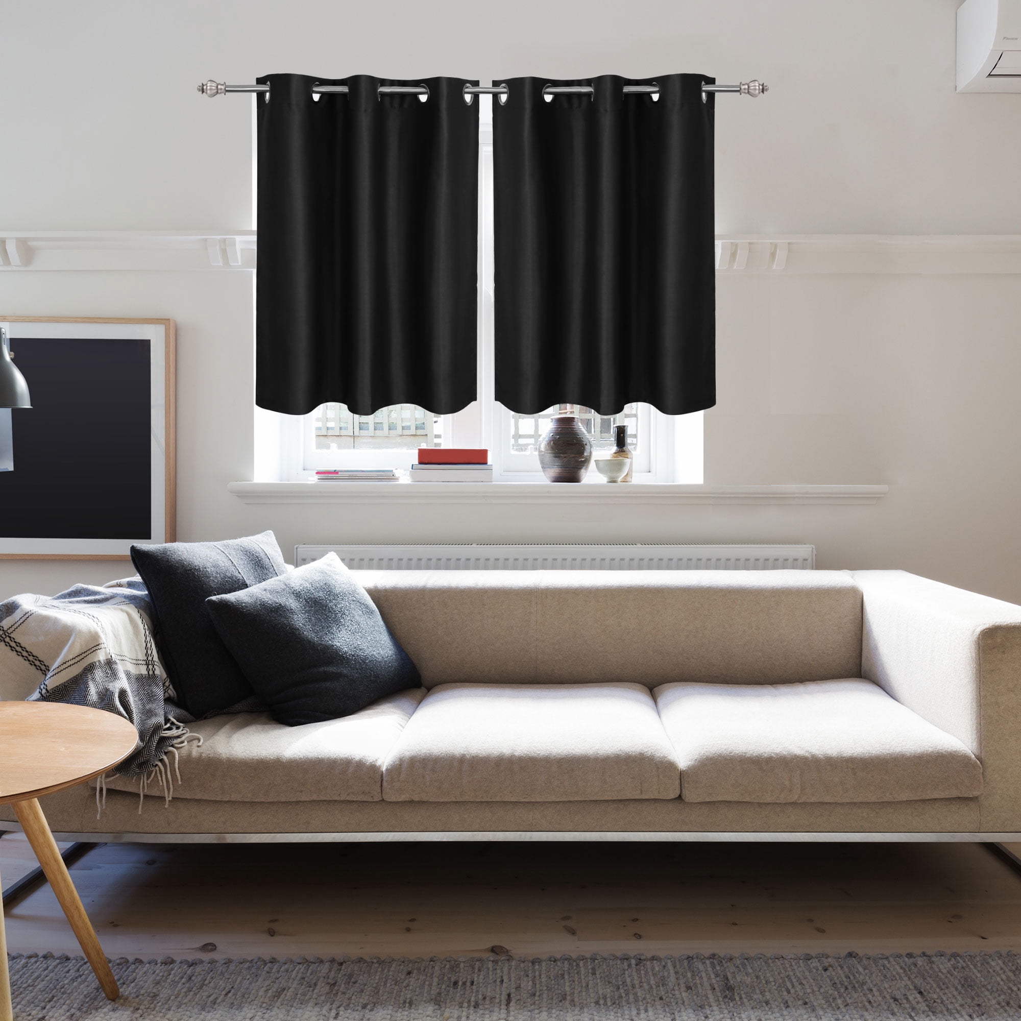 Unique Bargains Blackout Window Curtains Kitchen Panels Set of 2 Black 42" x 36"