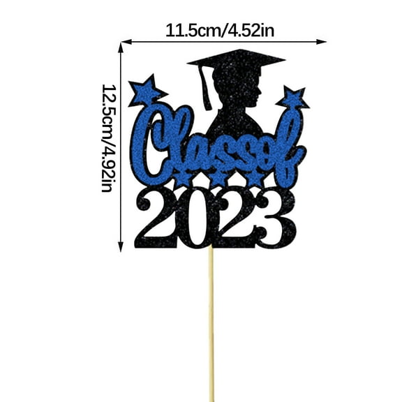 JeashCHAT Graduation Cake Topper , Class of 2023 Graduation Party Cake Decorations, Black and Blue Glitter Graduate with Graduation Cap, Congrats Grad